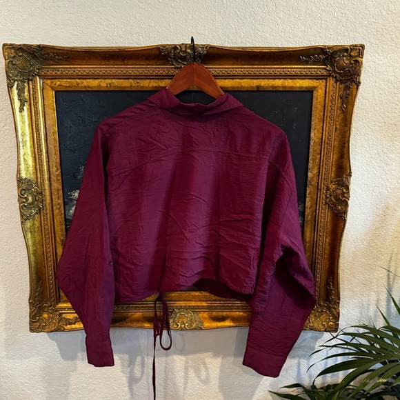 Young Fabulous & Broke NEW Tie Cinch Waist Boxy Purple Long Sleeve Button Down M - Picture 5 of 7